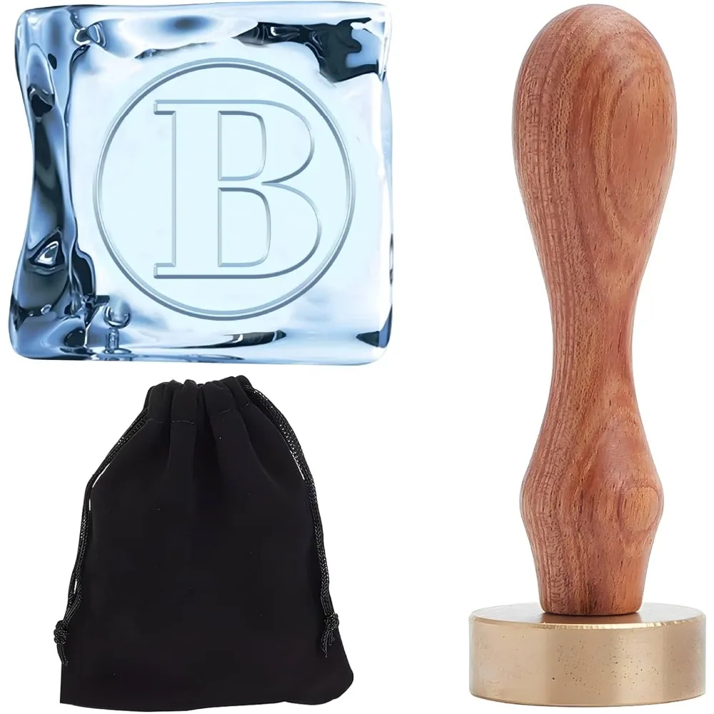 

Initial B Ice Stamp 1.2" Letter Ice Cube Branding Stamps Wooden Handle Seal Stamp with Removable Brass Head Replacement for Bar