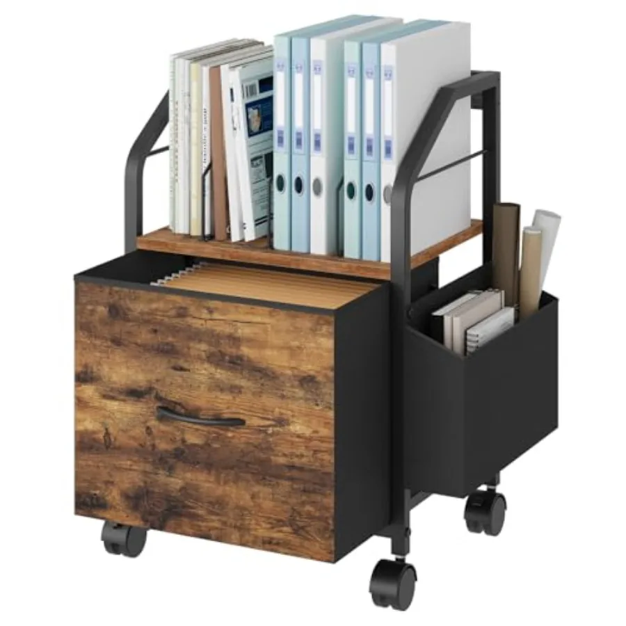 Small File Cabinet, Rolling Filing Cabinet for Under Desk with Divider, Single Non-Woven Fabric Drawer File Organizer for A4/Le