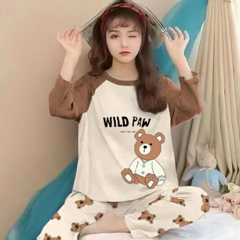 Spring and Autumn Long-Sleeved New Cute Casual Loose Home Fashion Simple Comfortable Exquisite High Quality Women\'s Pajamas