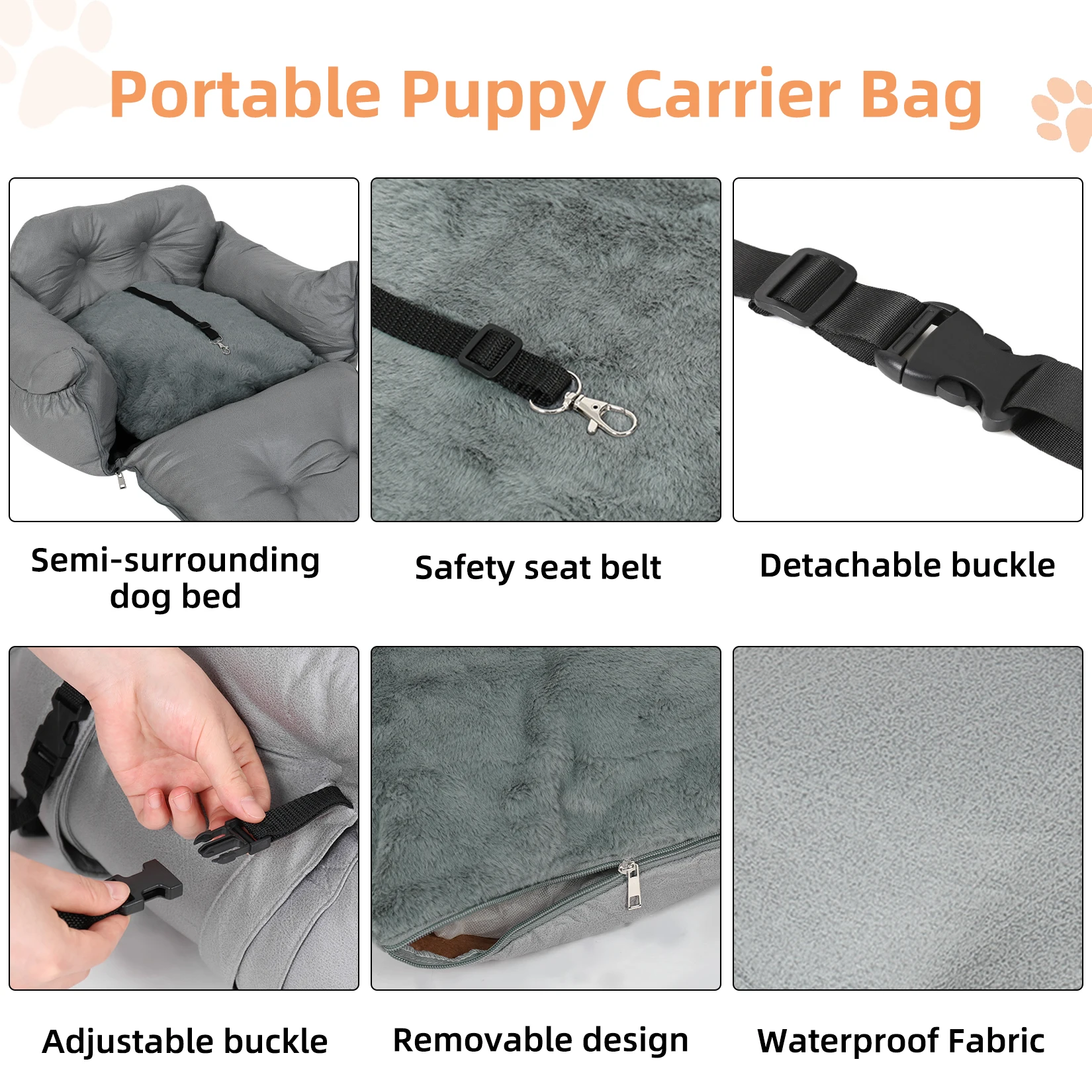 Asiento de coche con cinturón de seguridad para perros y gatos, cojín de nido de refuerzo para mascotas, lavable, sofá, ropa de cama, colchón de viaje