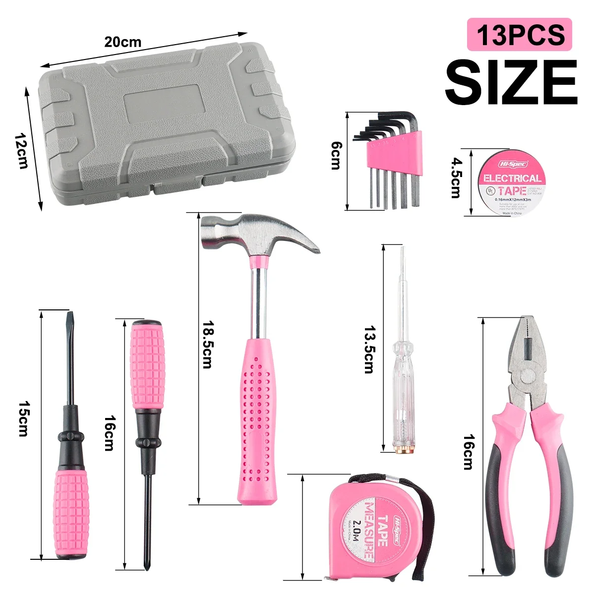 13PCS Tool Set General House hold Hand Tool Kit with Plastic Toolbox Storage Case Used to Car repair And home Repair