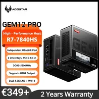 AOOSTAR GEM12 Pro MiniPC AMD Ryzen7Pro 8845HS 7840HS 8745HS 32GB DDR5 1TB SSD OCuLink Port 5.1GHz 2*LAN 2nd Display Fingerprint