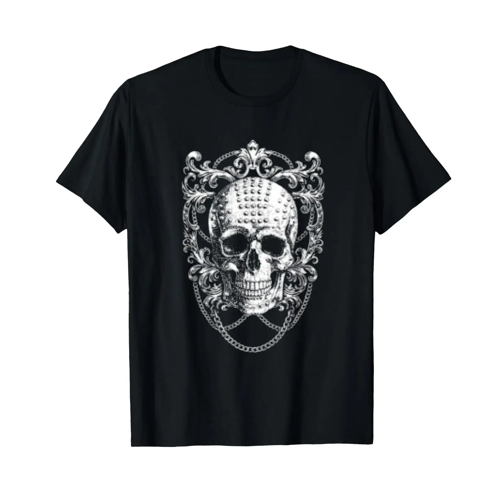 Skull Baroque Ornament Gothic Halftone T Shirt vintage Washed Soft streetwear Comfortable Slightly Stylish Breathable fashion