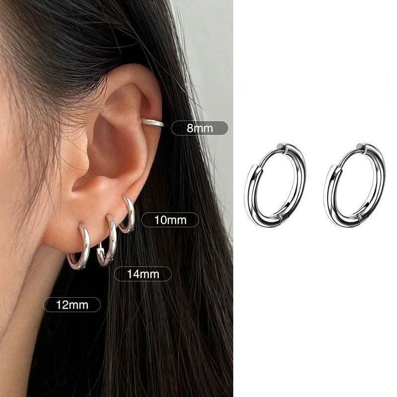 여성용 스테인리스 스틸 라운드 후프 귀걸이 1쌍, 두께 2.5mm, 힙합 스트릿 팝 귀 버클, 클래식 허기 데일리 주얼리