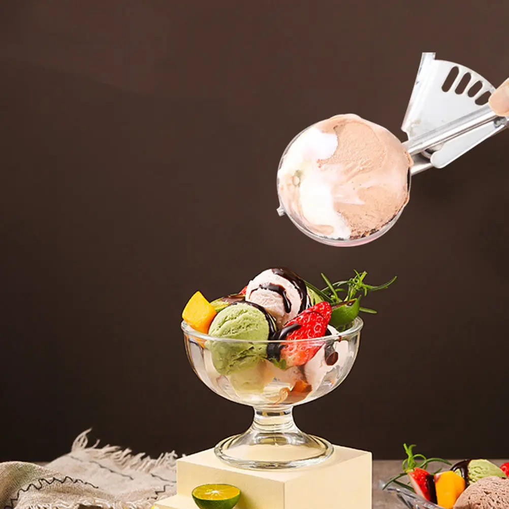 Cuchara para helado de acero inoxidable con mango de madera, ligera, para hacer bolas de helado, postres, frutas, utensilio de cocina