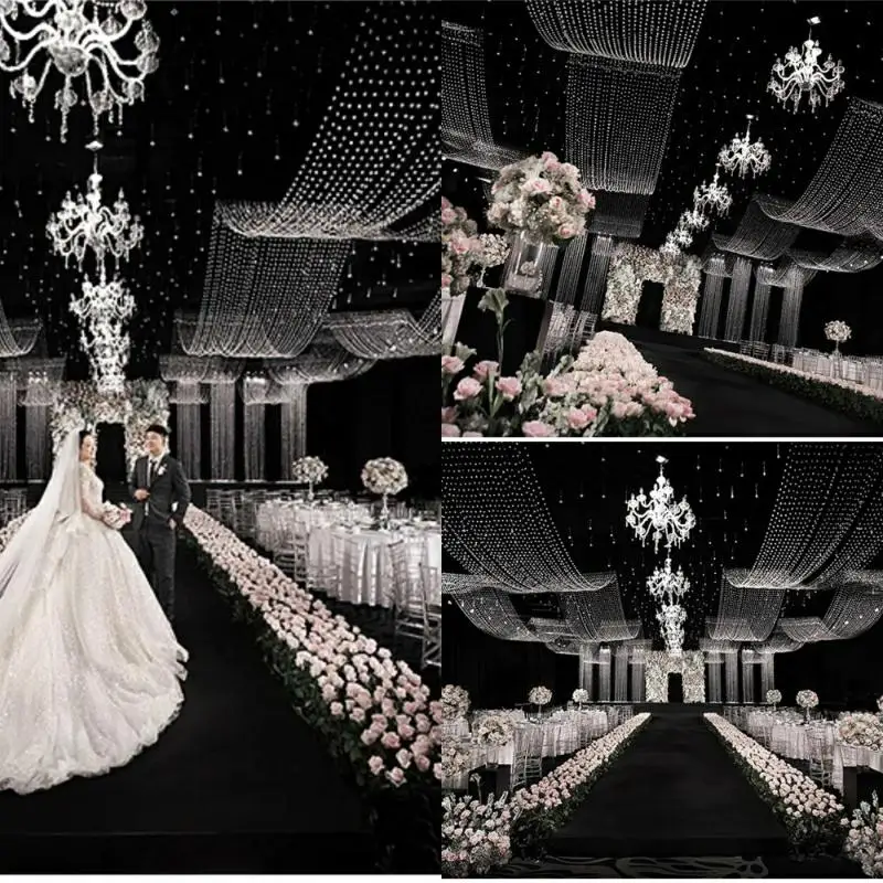 

4pcs Pineapple Beads Crystal Wave Bead Curtain Wedding Prop Ceiling Decoration Bead Chain for Hall Stage Backdrops Background