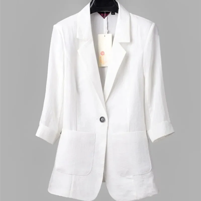 

Slim-Fit Three-Quarter Sleeve Notch Lapel Single-Button Blazer - Minimalist Elegant Casual Commuter Fashion Jacket