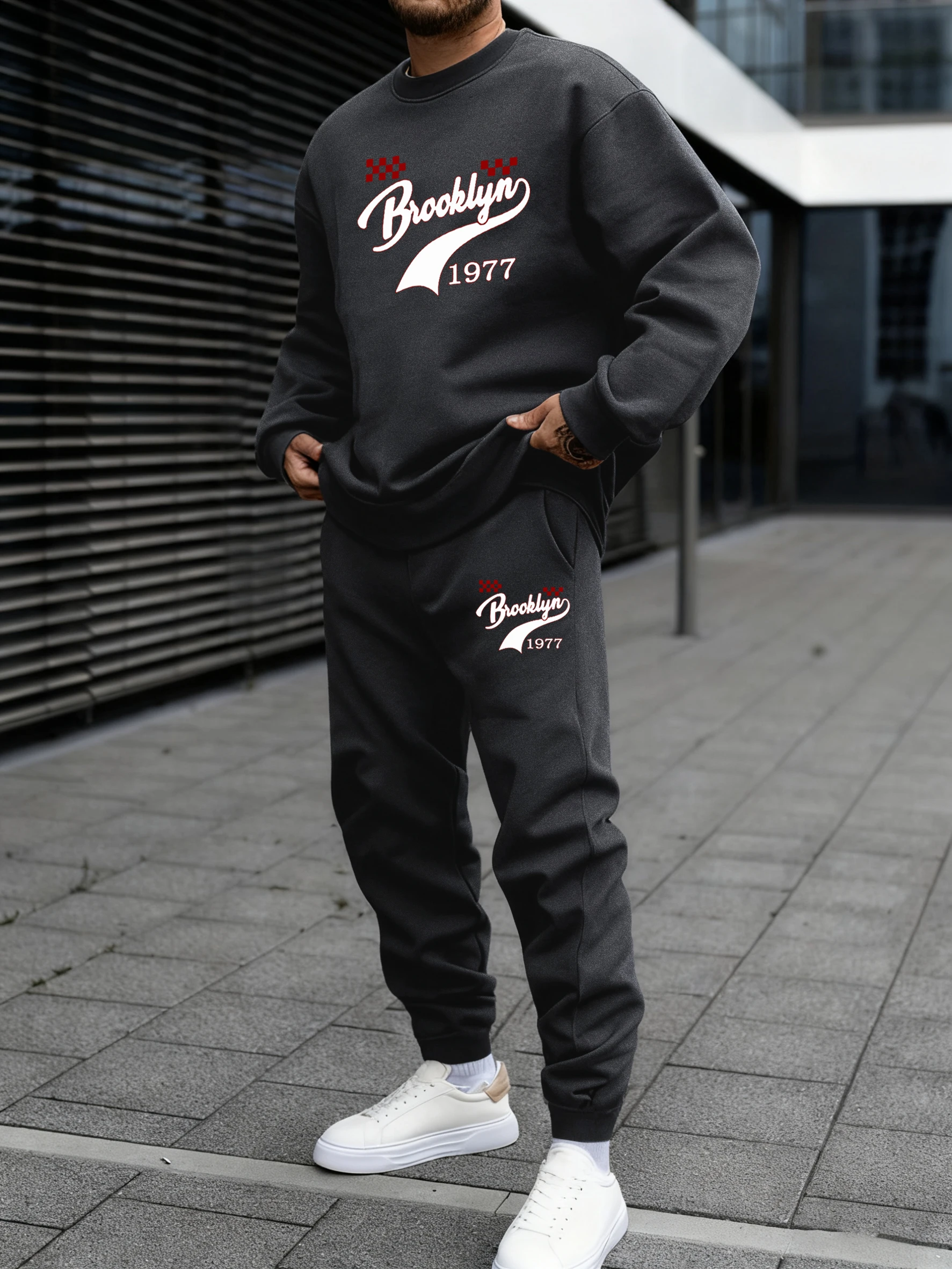 

Brooklyn 1977 Creative Pattern Sweatshirt Men'S Sports Suit Fleece Casual Hoodie Autumn Jogging Pants Loose Fashion Sweatpants