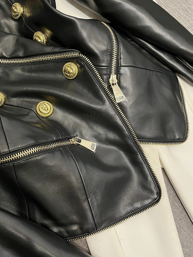 Faionable Cappotto Jaet in pelle con dettagli con cerniera doppio petto slim fit A20825 Cappotto lungo in pelle PU da pendolarismo Sle