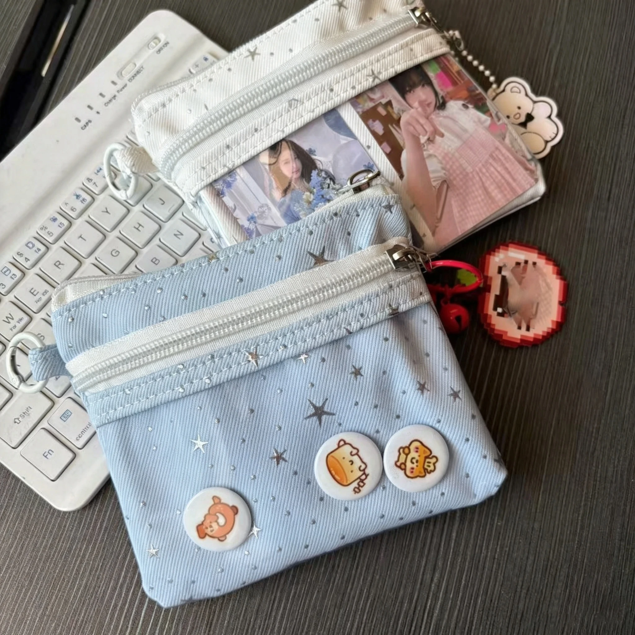 New Korean-style INS Small Wallet with Multiple Layers Star Polka Dot Patterns Handheld CCD Storage Bag Portable ID Pouch Gift