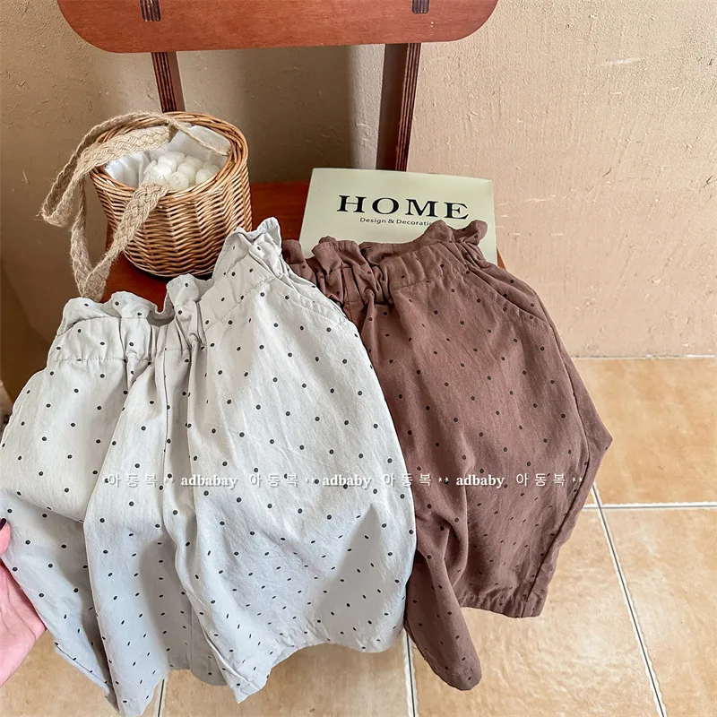 LILIGIRL 2025 Spring Korean Style Baby Girls Polka Dots Printed Wide Leg Pants Toddlers Kids Casual Loose Trousers