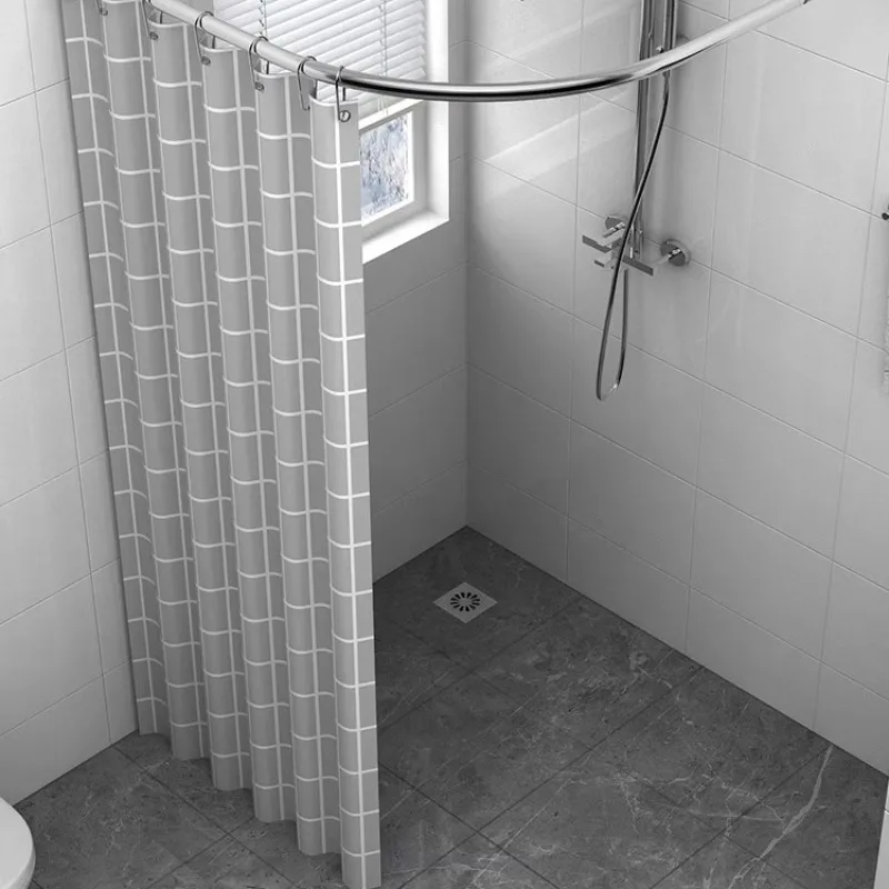 ‌Waterproof Fabric Shower Curtain Set with Curved Rod |Mold Proof Bathroom Hanging Divider for Wet Dry Separation Quick Install‌