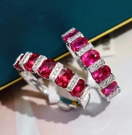 New Simulation Mozambique Ruby Rings Stripe Micro-inlaid Full Zircon Colorful 925 Stamp Treasure Sterling Silver Female Ring