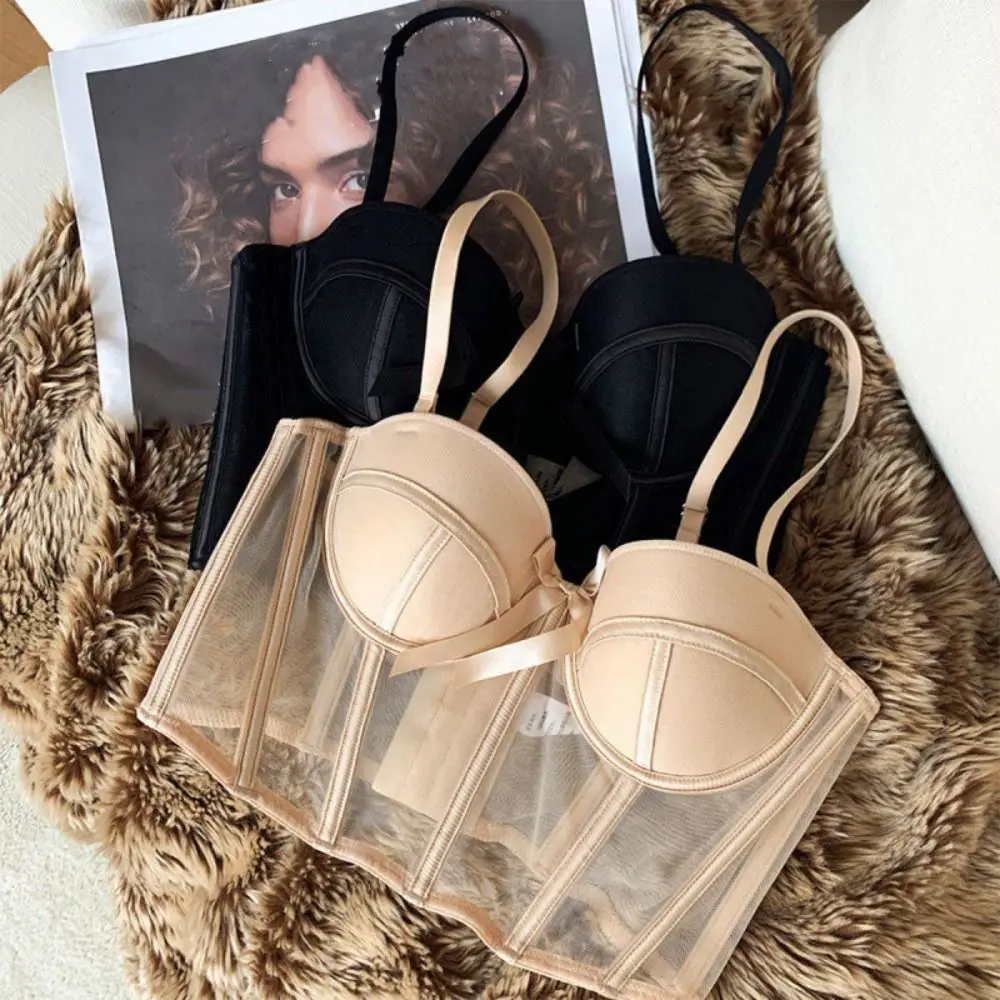 

Fashion Thin Fishbone Vest Bras Bowknot Seamless Underwear for Women Transparent Shockproof Push Up Bra Women