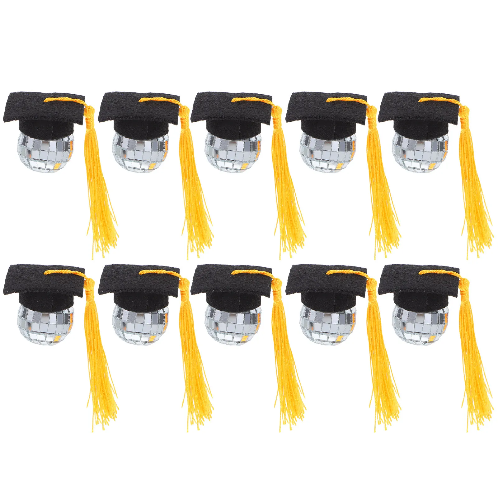 10Pcs Graduation Disco Cap Cupcake Toppers Tassel Accent Elegant Mini Grad Hat Decor for Kindergarten to Phd Celebrations view 6