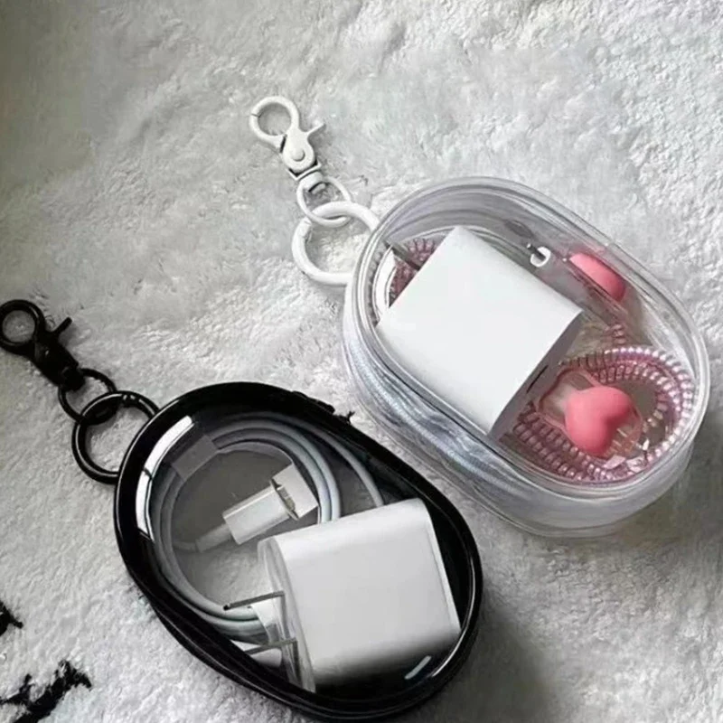 

Portable Mini Clear Zipper Pouch Keychain Earphones & Chargers, Cute Storage Organizer & Gift Bag