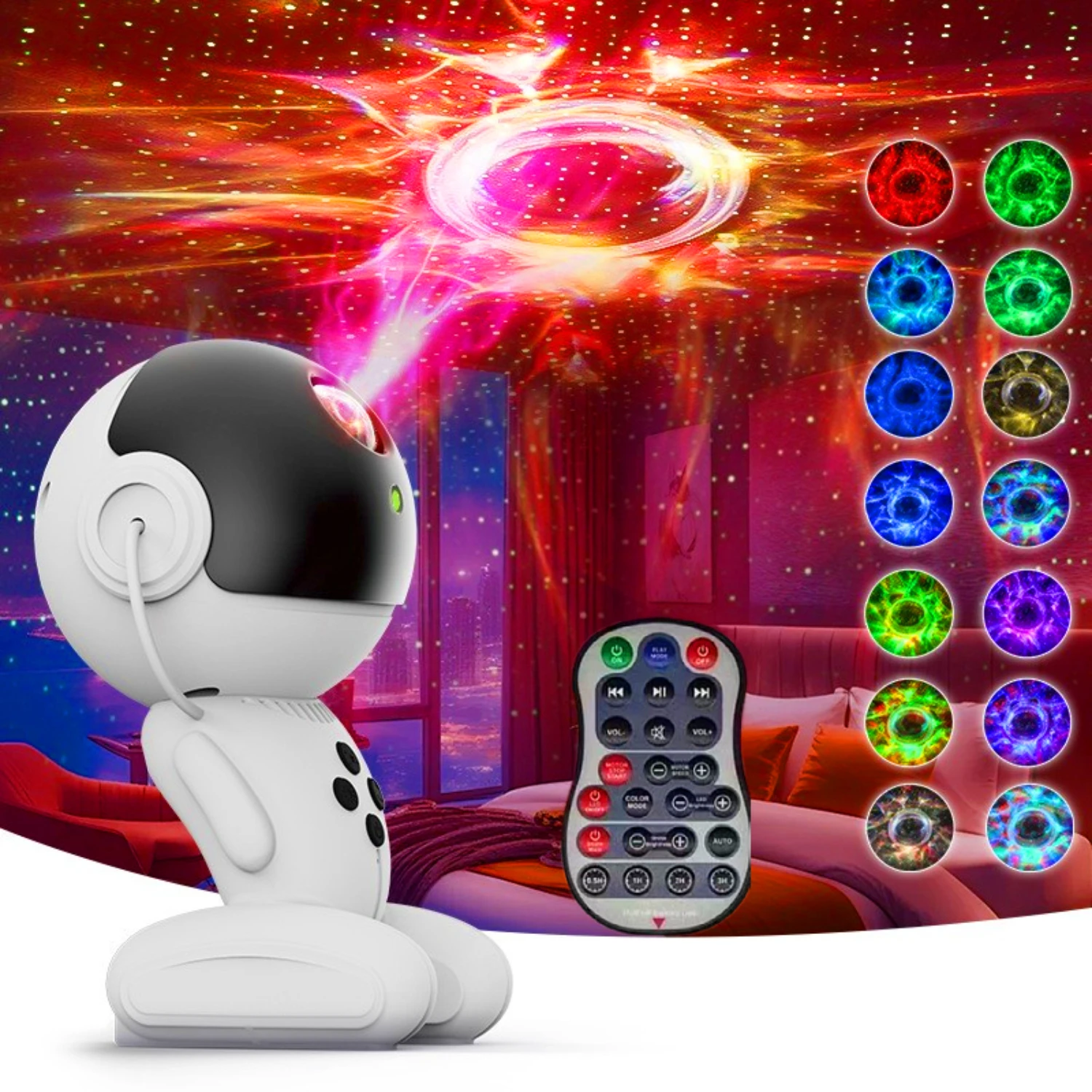 

New Tranquil Bedtime Enhanced by Stunning Robot Star Projector Night Light with Smart App, Nebula Projector, Timer, Remote White