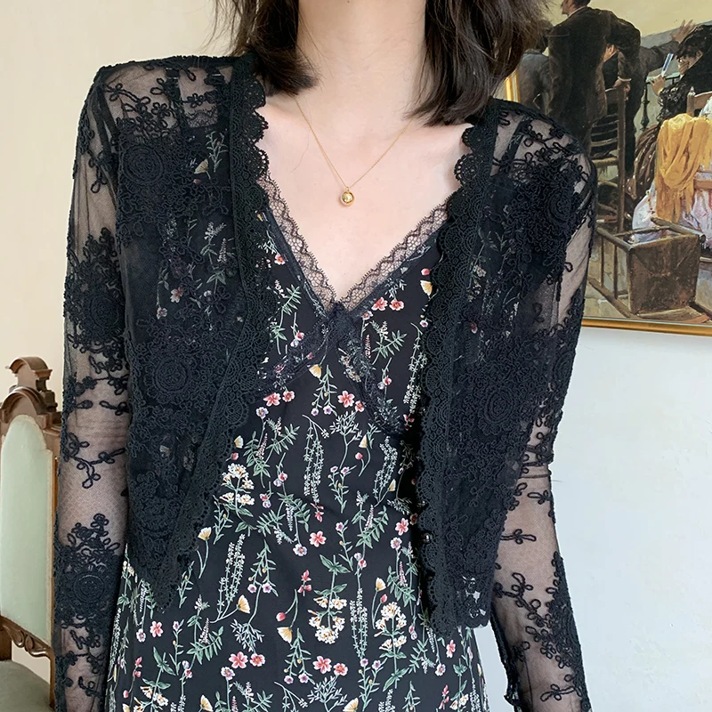 

Ziyue ort Кружевной открытый кардиган с вышивкой, женский летний модный кардиган V-Ne Me irt Sli, верхняя одежда, цельный прямой крой