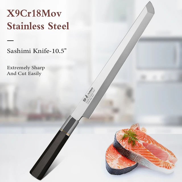 TURWHO 270mm nóż do filetowania X9Cr18MoV noże kuchenne ze stali wysokowęglowej japoński nóż do Sashimi Sushi łosoś z hebanową rączką