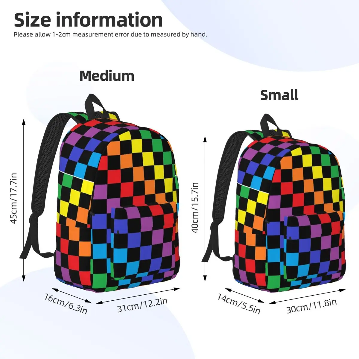 Checkered Rainbow Black Backpack Daypack Large Capacity Children BookBag School Bag Shoulder Bags for Men Women