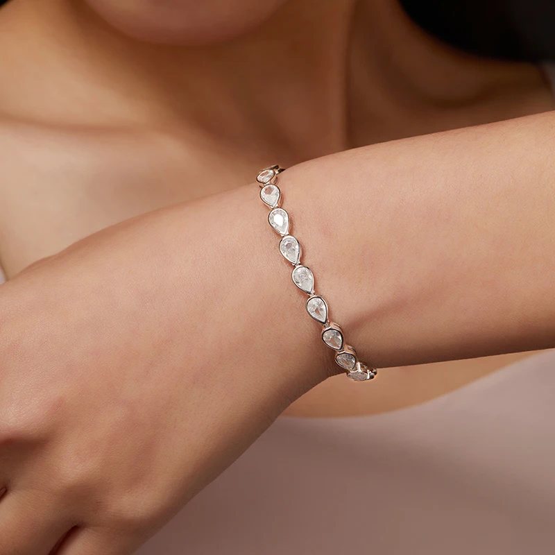 Smyoue مطلي 18K الكمثرى قطع الزركون مويسانيتي سوار للتنس للنساء الرجال 4*6 مللي متر الأحجار الكريمة الفاخرة سلسلة الزفاف النقي S925 الفضة