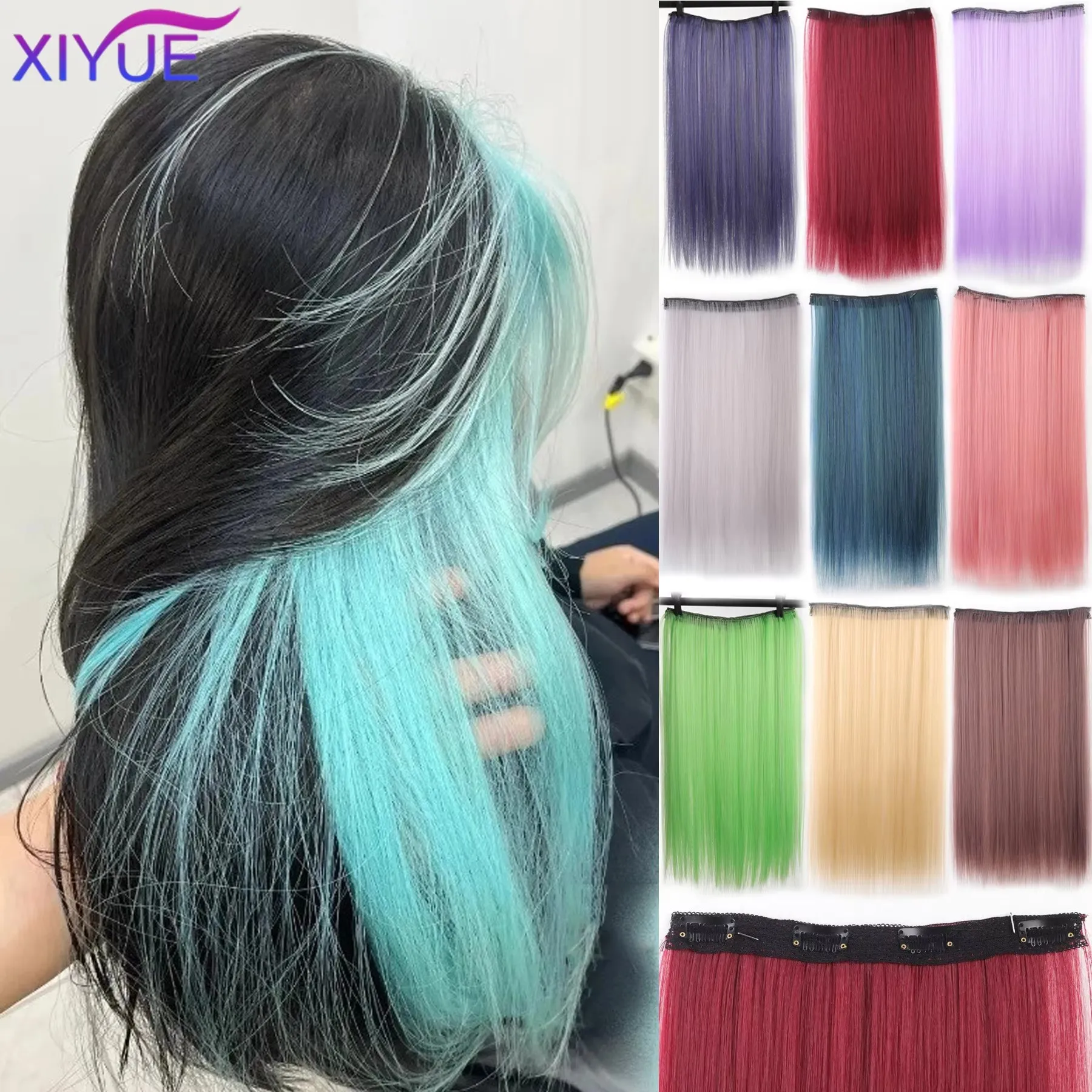 

JKL 20 Inch Long Synthetic Clip In One Piece Hair Extension 4 Clips inner layer hidden hair color hair piece color wig