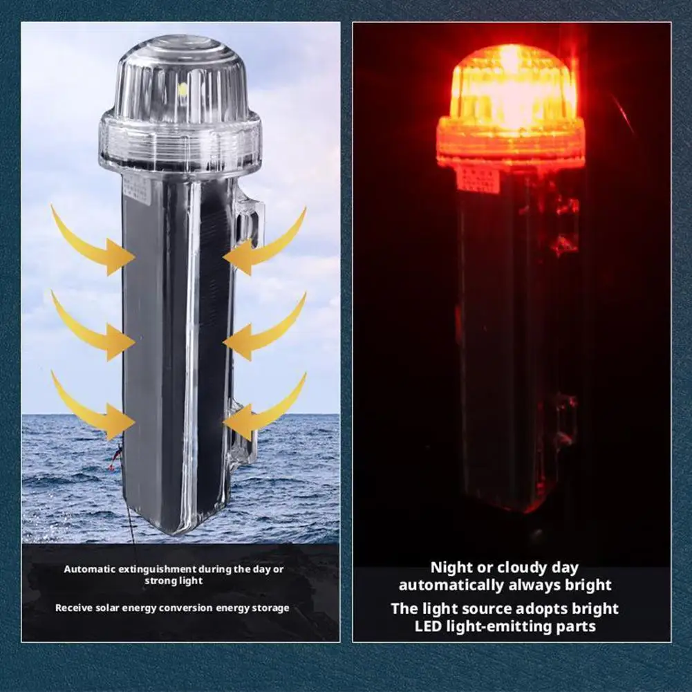 Solar Ocean Signal Light Navigation Signal Light Waterproof Flash LED Night Warning Light Yacht and Fishing Boat Accessories