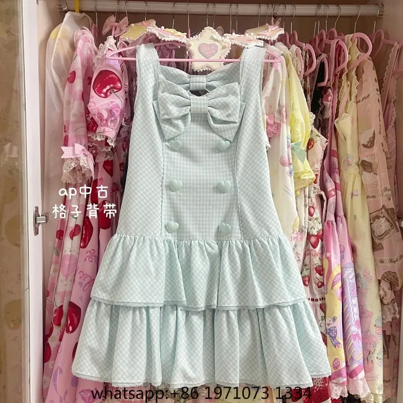 Sweet Pink Dress for Women 2025 Vestidos De Mujer A-line Summer Cute Robe Femme Bow Polka Dot Double-breasted Japanese Dresses