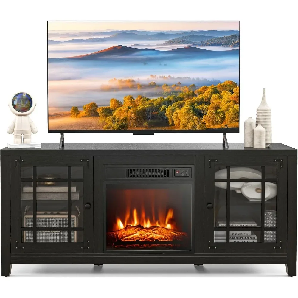 TV Stand for TVs Up To 65-inch with Remote Control & Thermostat TV Console with Adjustable Shelves Electric Fireplace TV Stand