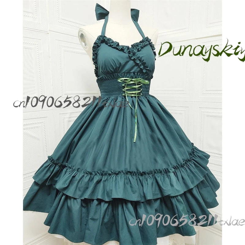 القوطية جيراي كي kawaii الظلام الصيف الكلاسيكية الأنيقة الحمالات لوليتا الصلبة لوليتا ريترو الشاي حفلة JSK فستان الحمالات #4