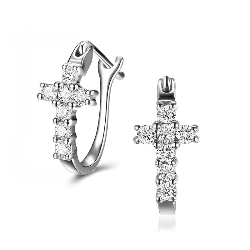 Huitan Mode Kreuz Creolen für Unisex hellen Zirkonia Schmuck für den Alltag trend ige weibliche/männliche vielseitige Accessoires