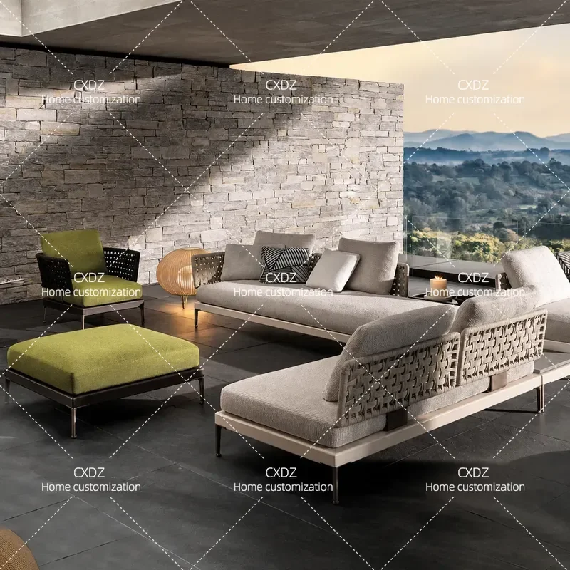Outdoor Rattan Sofa Set Waterproof Wicker Patio Furniture for Villa Courtyard Hotel Terrace Garden Balcony Leisure Seating