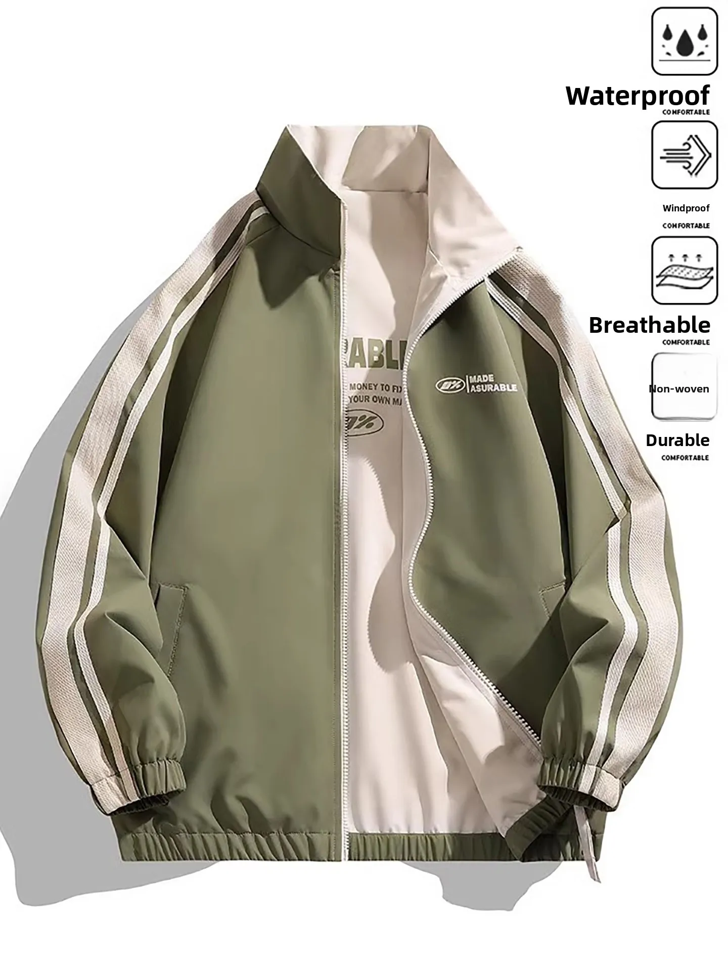 

Nainilu Double-Sided Wearable Stand Collar Jacket for Men Trendy Brand Spring Autumn Letter Print Outerwear Youth Fashion Cit...