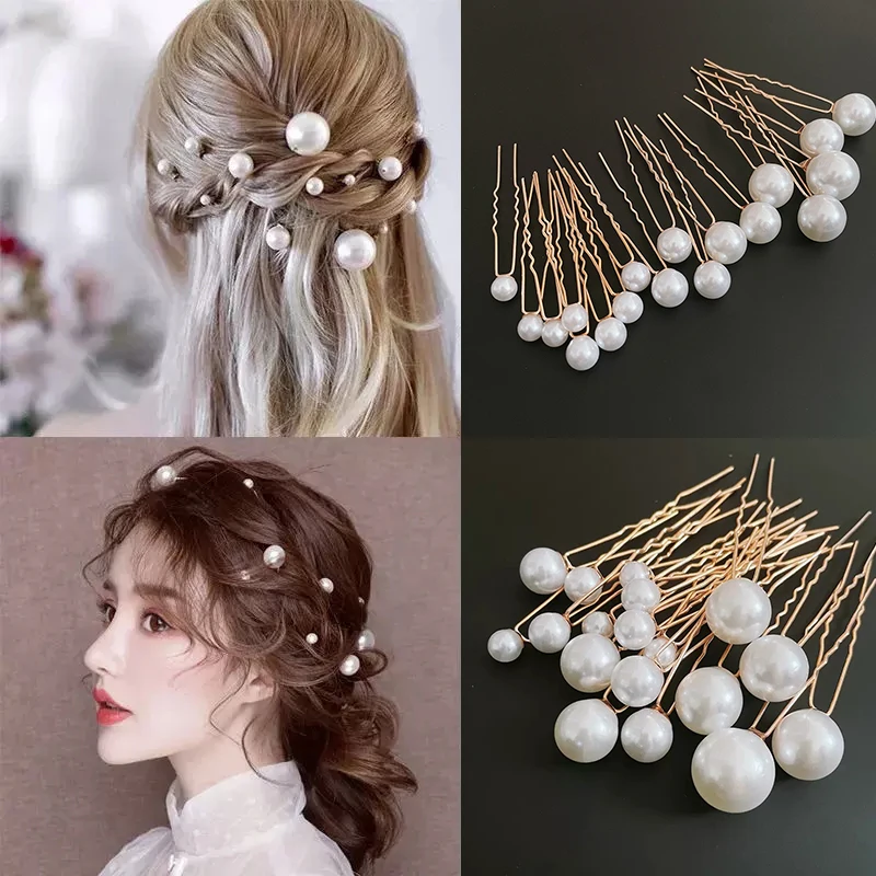 Mix Size U-shaped Pin Gold Color Barrette Clip Hairpins Simulated Pearls Bridal hairpin For bride Hair Accessories Wedding Tools