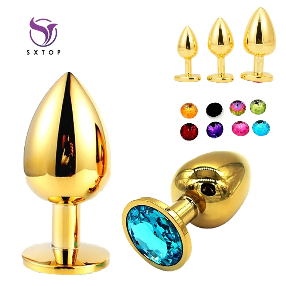 Plug Anal Diamante de Metal Redondo para Homens e Mulheres, Chapeamento Dourado, Jóias de Cristal, Plug Anal, Produto Erótico, Massagem Ponto G, 3