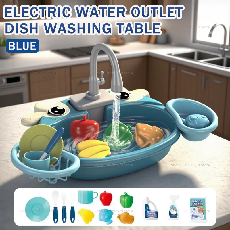 Maison de jeu pour enfants, ensemble de cuisine, simulation de lave-vaisselle, évier, bassin à main, jouets pour enfants, ensemble de jeu électrique à circulation d'eau pour garçons et filles, nouvelle collection