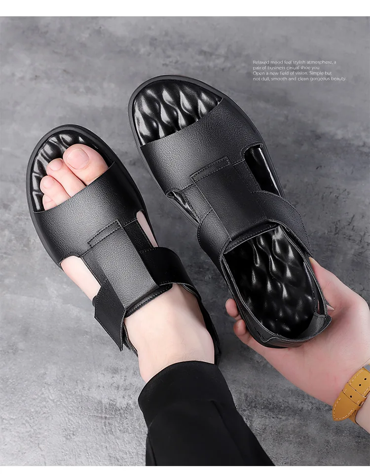 2023 Summer New Men Roman Sandals Hollowed Out Breathable Casual White Sandals Men Casual Non-slip Soles Leather Shoes Male