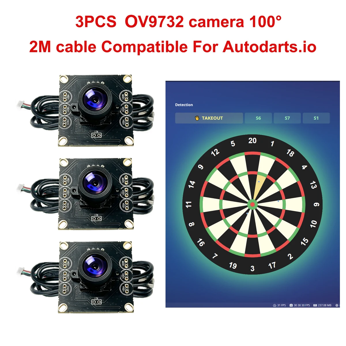 Image of 2/3/6/24 Stück OV9732 1MP 720P USB-Kameramodul 100 ° Weitwinkelkamera mit 2M/3M Kabel für das Scoring-System von Autodarts.io
