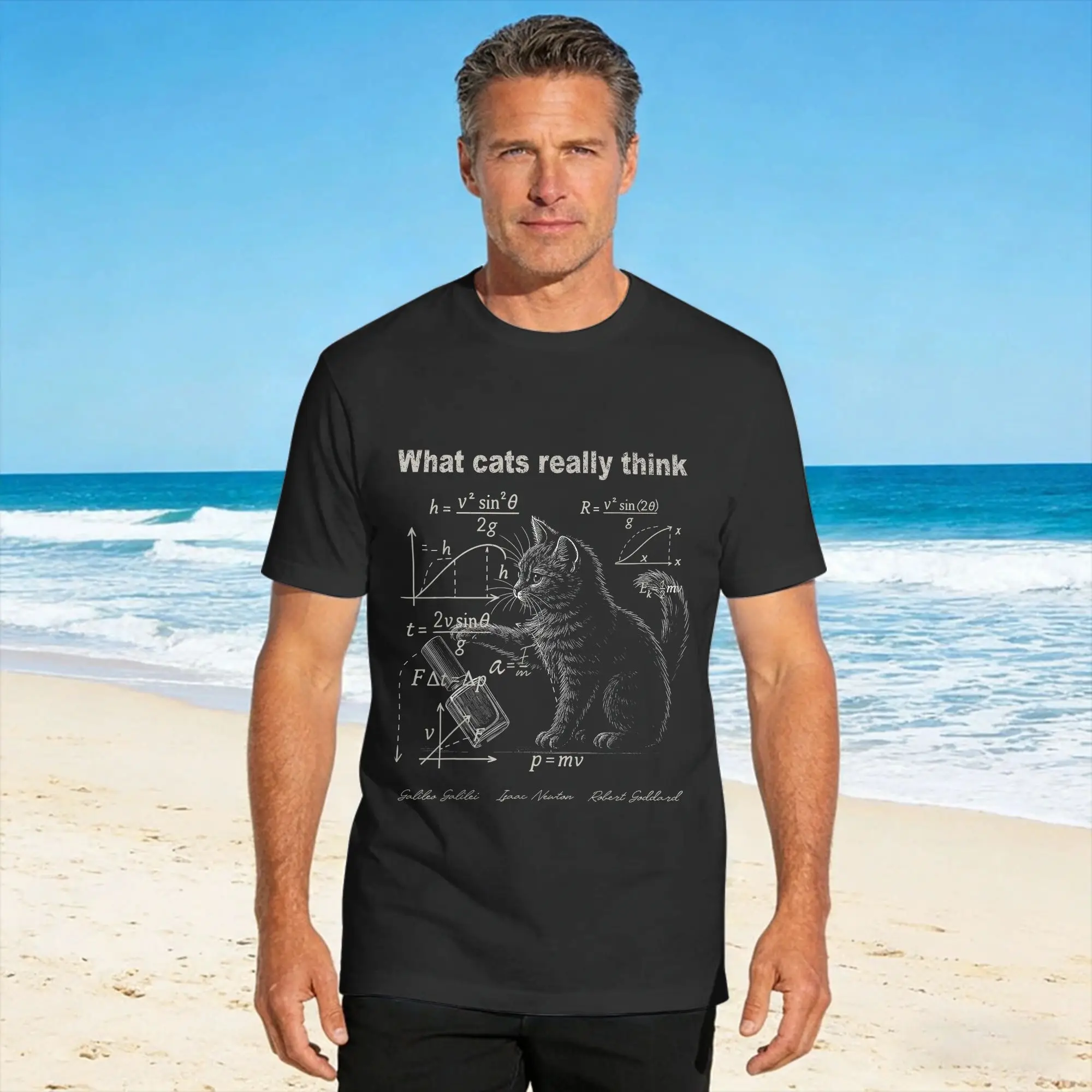Funny Physics Cat Humor Design What Cats Really Think Cotton T-Shirt For Men's Summer Funny T-Shirts Leisure Tee Shirt Plus Size