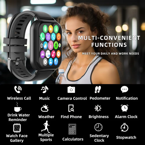 Imagen 2 del producto Reloj inteligente con llamada Bluetooth de 1,99 pulgadas para hombres y mujeres, pantalla completamente táctil, podómetro deportivo para Fitness, reloj inteligente para Android y iPhone