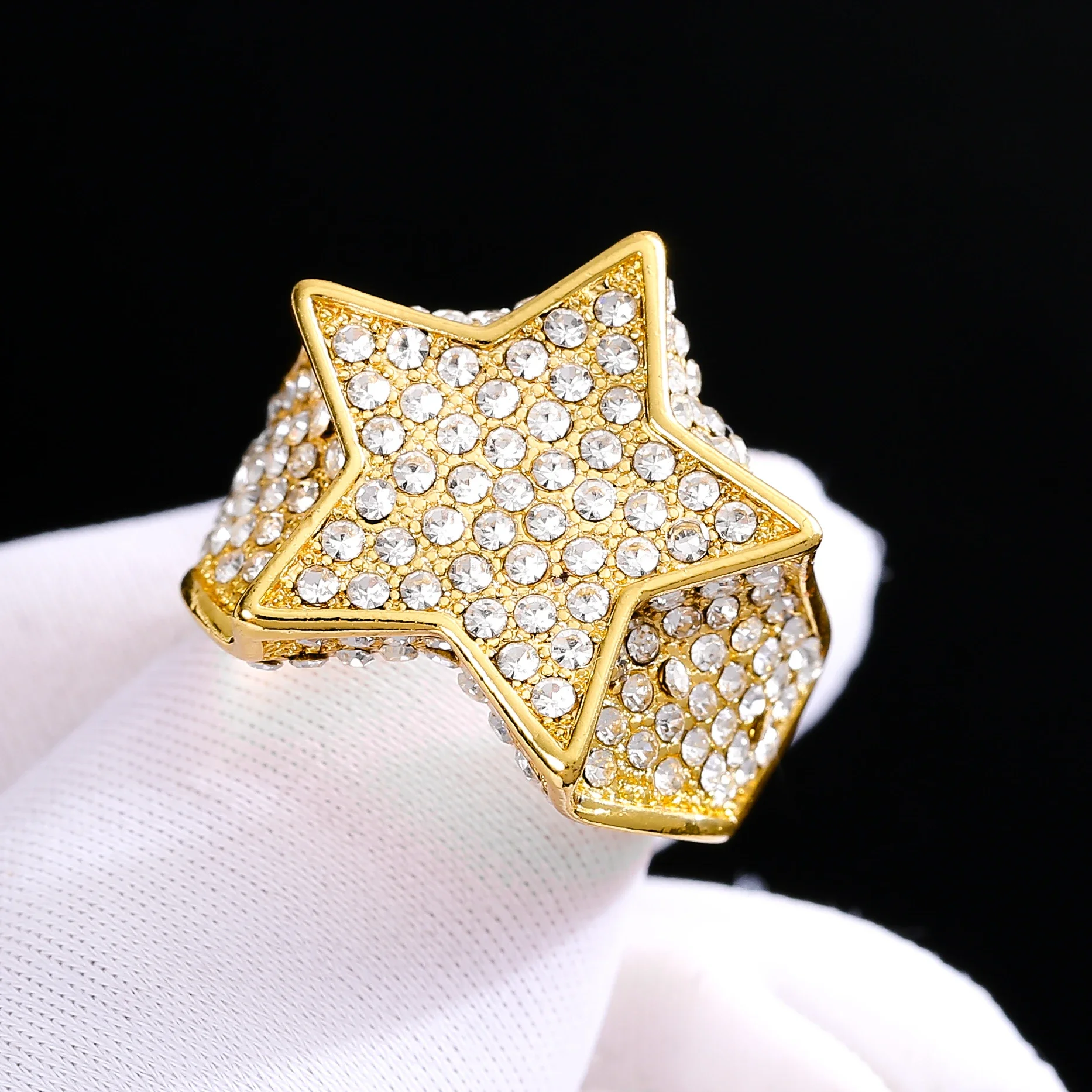 Milangirl New Hip Hop Rock Five Star Rings Men Luxury Women Rhinestones Zircon Pentagram Rings Women Wedding Party