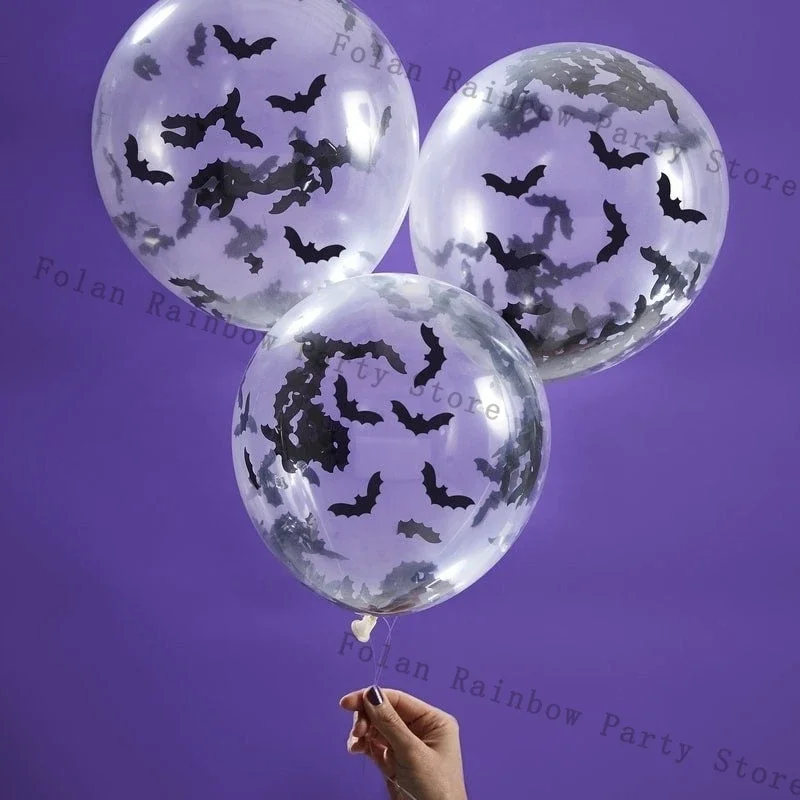 

10pcs 12inch Halloween Bat Confetti Air Balloons Sequins Bat Balloon For Halloween Decorations Festival Birthday Party Supplies