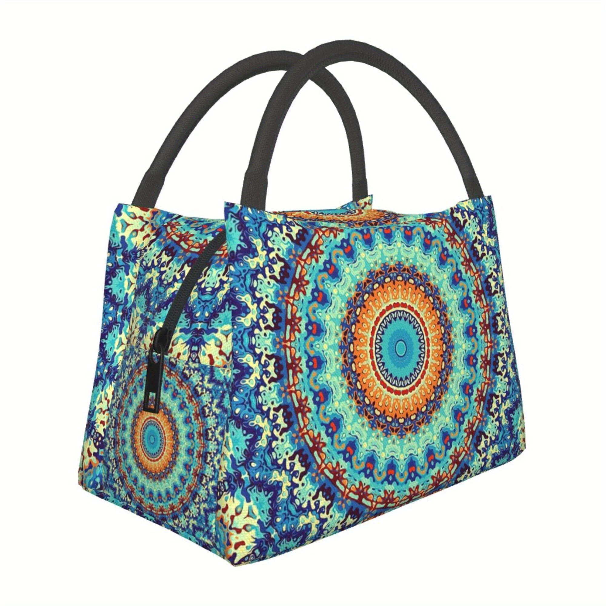 

1pc Bohemian Mandala Print Reusable Cooler Bag - Portable Top-Handle Lunch Tote for Office, Beach & Outdoor, Stylish Men's