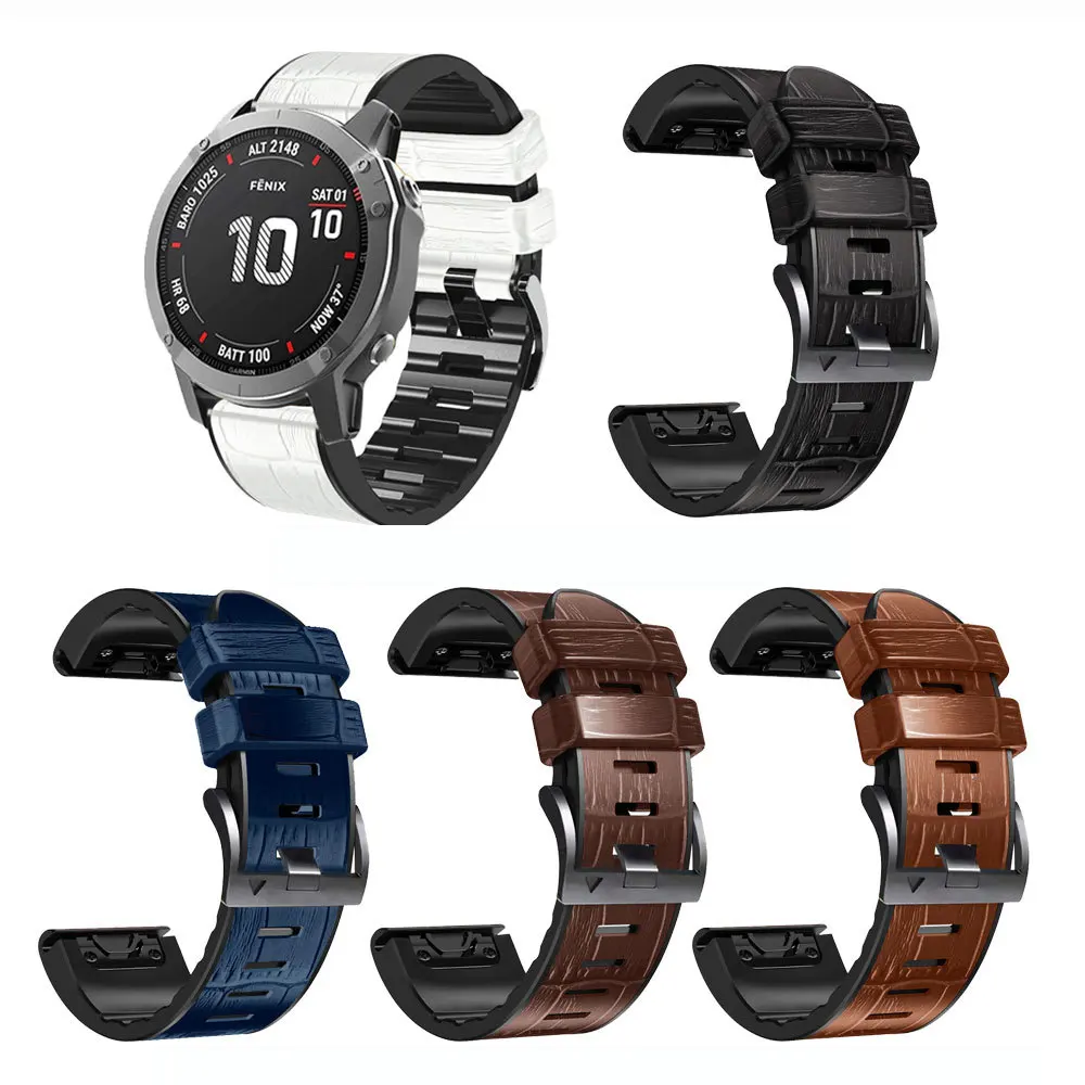 Crocodile Texture Leather Silicone Strap for Garmin Fenix 7X 7 6 6X 5 5X 3 S62 Wristband 22mm 26mm Quick Release Watch Bracelet