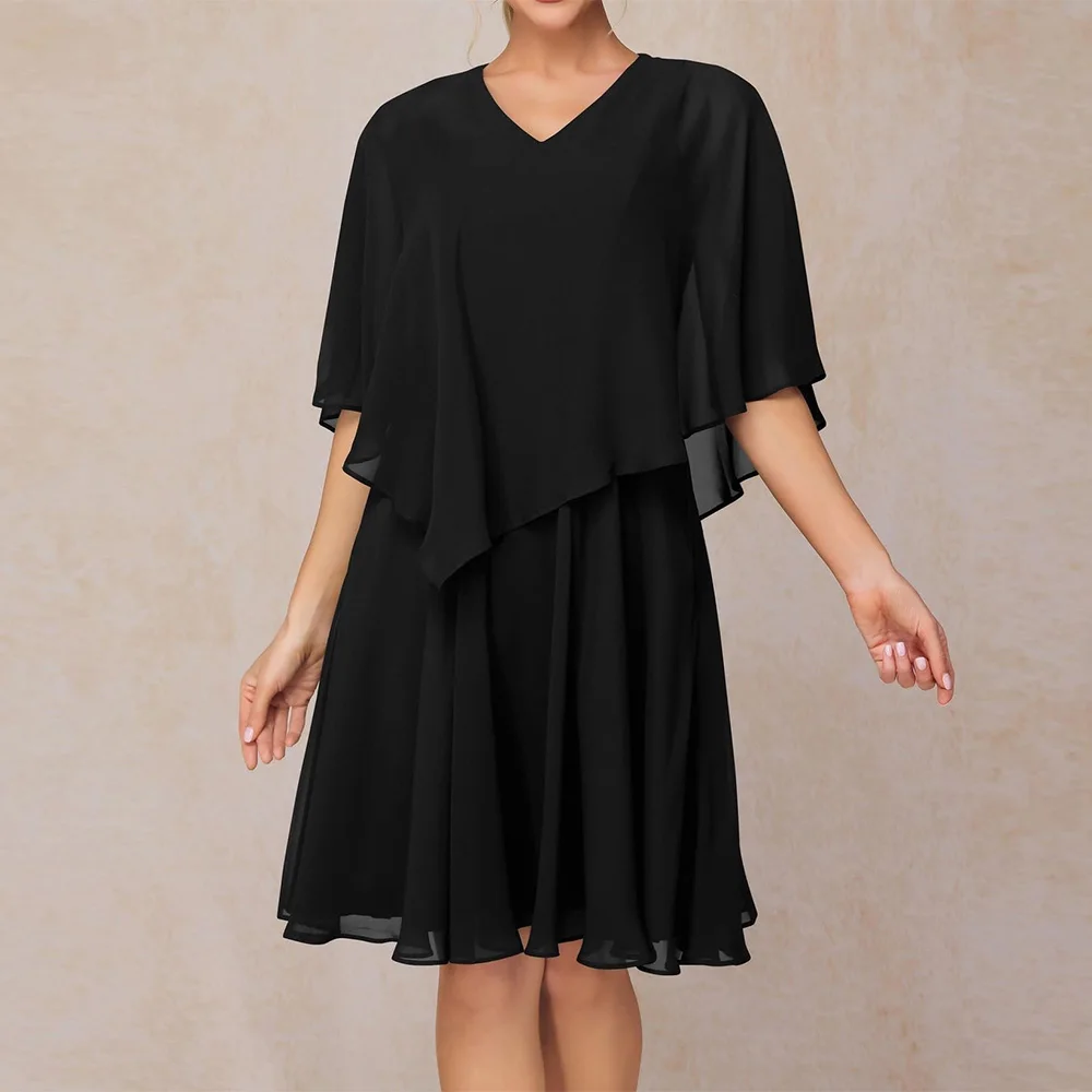 

Customized Simple 2Pice Women's Chiffon Dress Mother of The Bride Dresses Short Sleeve Knee Length Pleated Dresses 2025