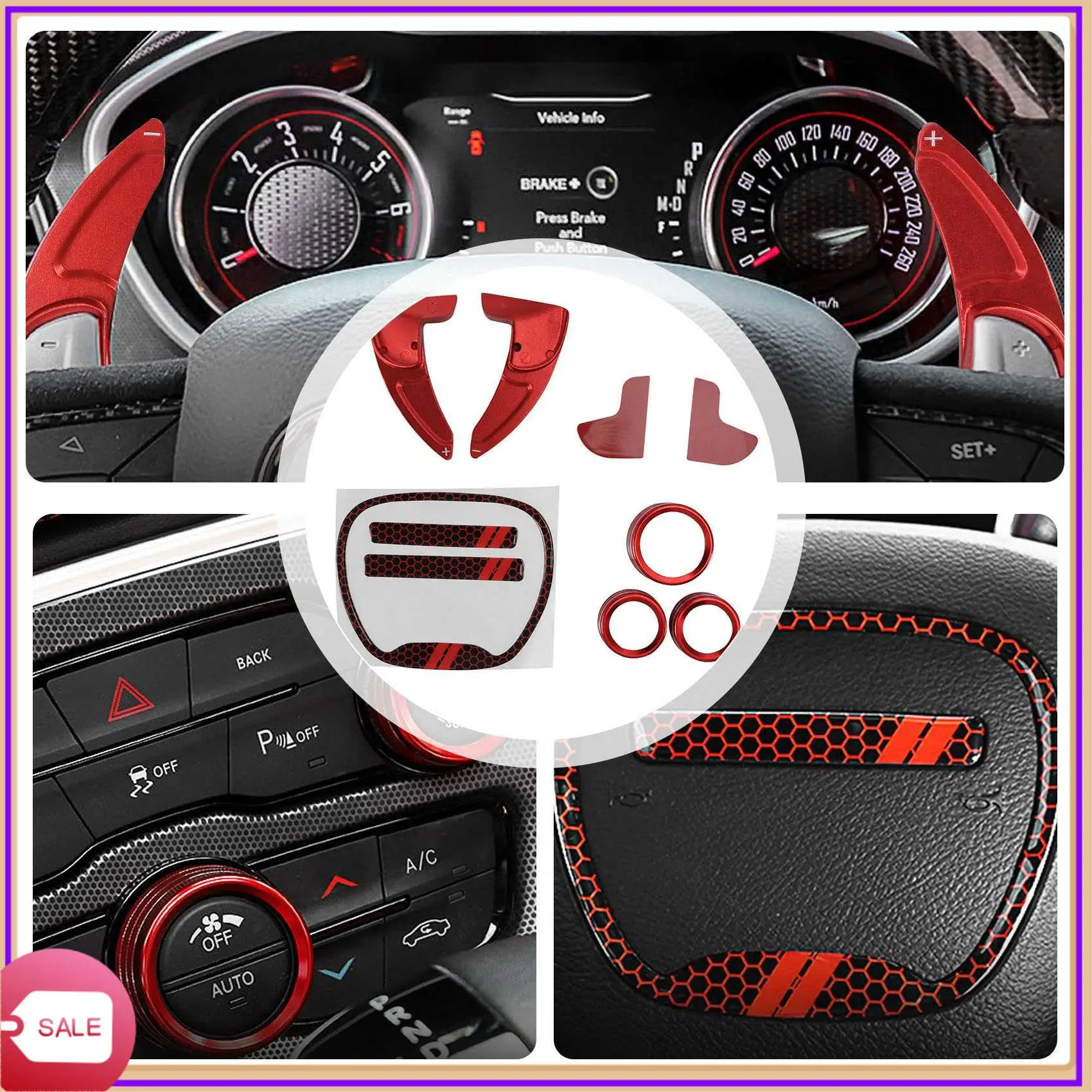 

Prominent For Dodge Challenger Charger Durango 2015-2020 Steering Wheel Shift Paddle+Emblem Kit+Air Conditioner Switch CD Button