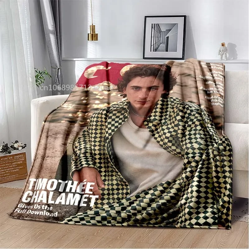 Timothée Chalamet Poster Printed Sofa Flannel Blanket Magazine Cover Lightweight Warm Blanket Bed Office Throw Blanket