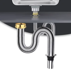 40/60cm Sink Connection Stainless Steel Siphon Waste Drain Flexible Pipe Hose Flexible And Heat Resistant Wash Basin Drainer