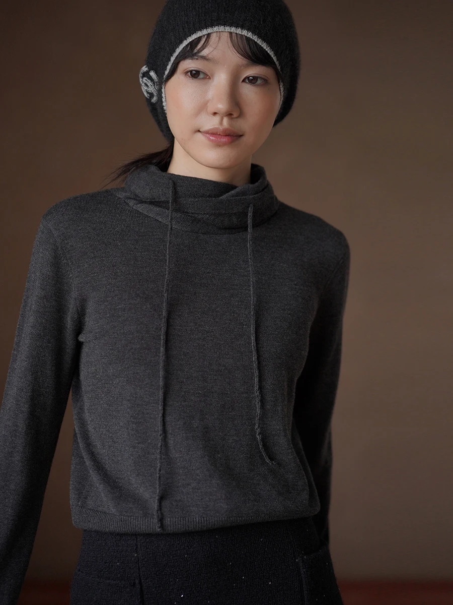 

Вязаный топ Hacikis Miss Ultrine из смесовой шерсти для женщин, с длинным рукавом, стандартного кроя, удобный для повседневной носки