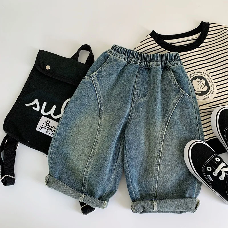 Calças Jeans Casuais Macias e Respiráveis para Meninos, Usáveis Também para Meninas, Versáteis e Confortáveis, Calças Longas ...